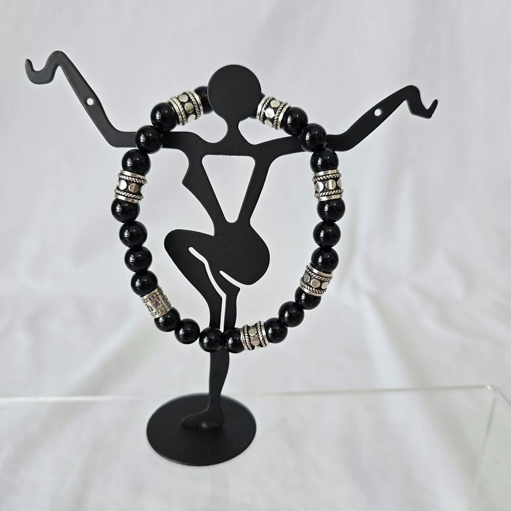 Ash & Jade Unisex Bracelet Black Natural Stones & Sterling Silver New